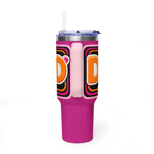 40oz Pink Retro Coffee Tumbler with 'Dunkin' D Logo - Creations by Chris and Carlos