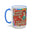 Morning Person? Not Until Coffee. Accent Rim Coffee Mug — Retro Floral Pop Art (11oz/15oz)