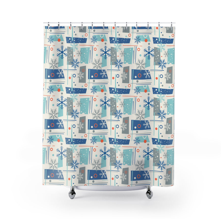 Merry Mod- Winter Wonderland Shower Curtain, Cozy Bathroom Decor, Holiday Gift, Snowflake Design, Home Accessory