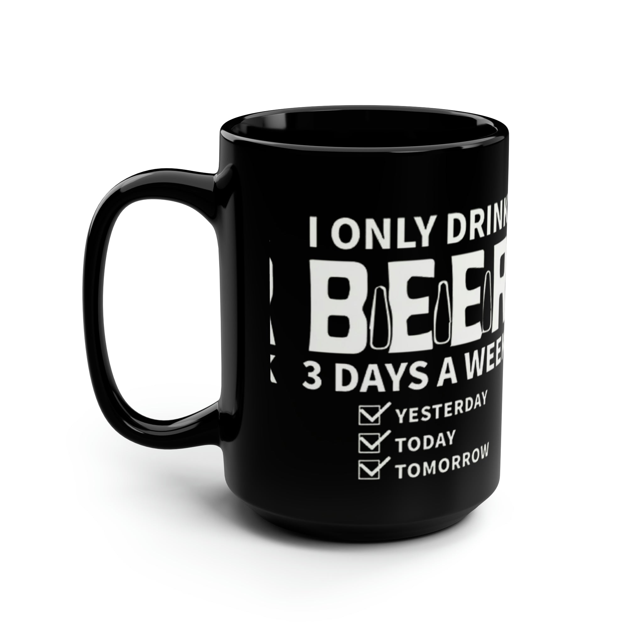 Beer Drinking- Black Mug, 15oz - Creations by Chris and Carlos