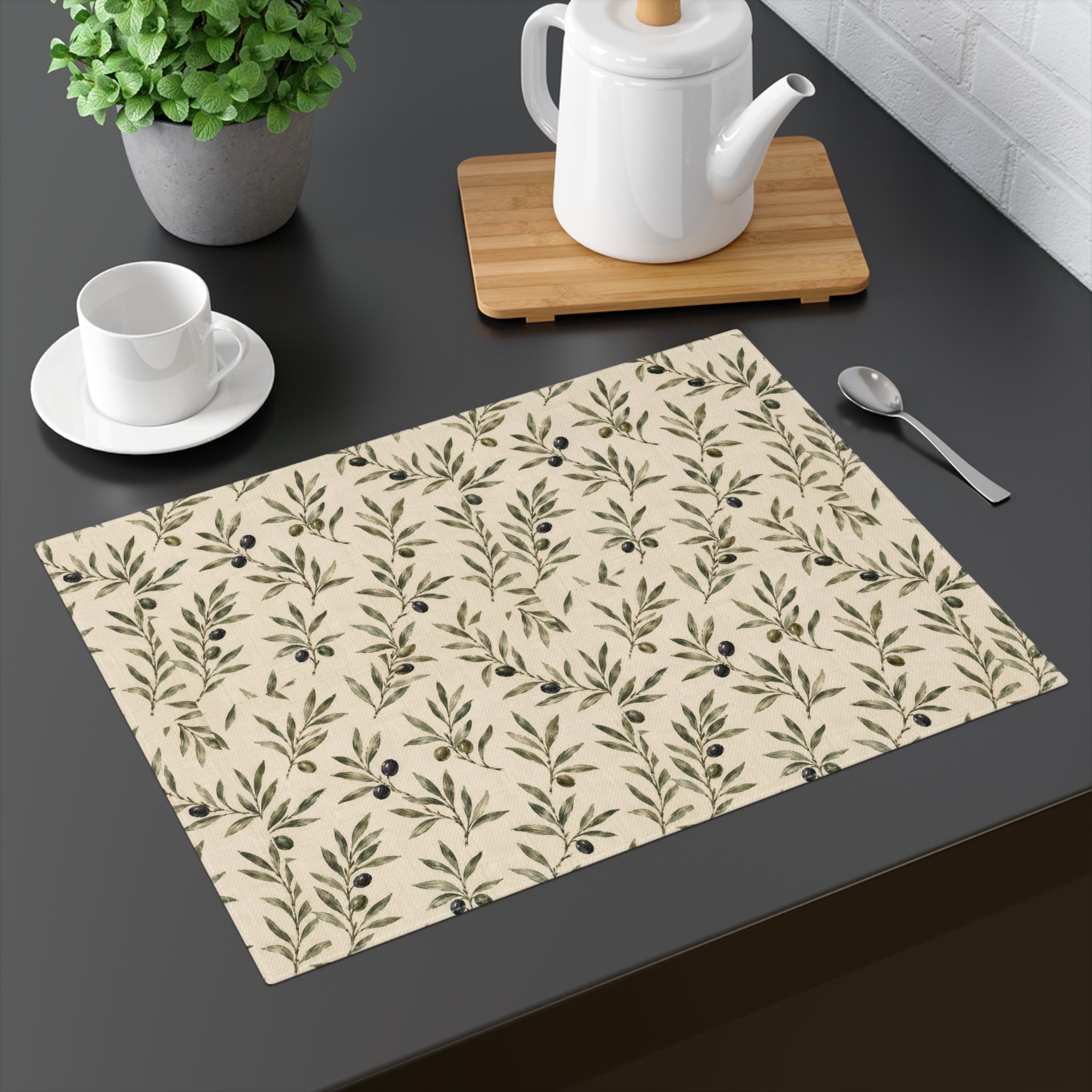 Olive Branch Pattern Placemat – Rustic Botanical Table Decor - Creations by Chris and Carlos