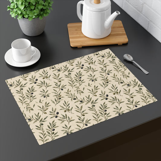 Olive Branch Pattern Placemat – Rustic Botanical Table Decor - Creations by Chris and Carlos