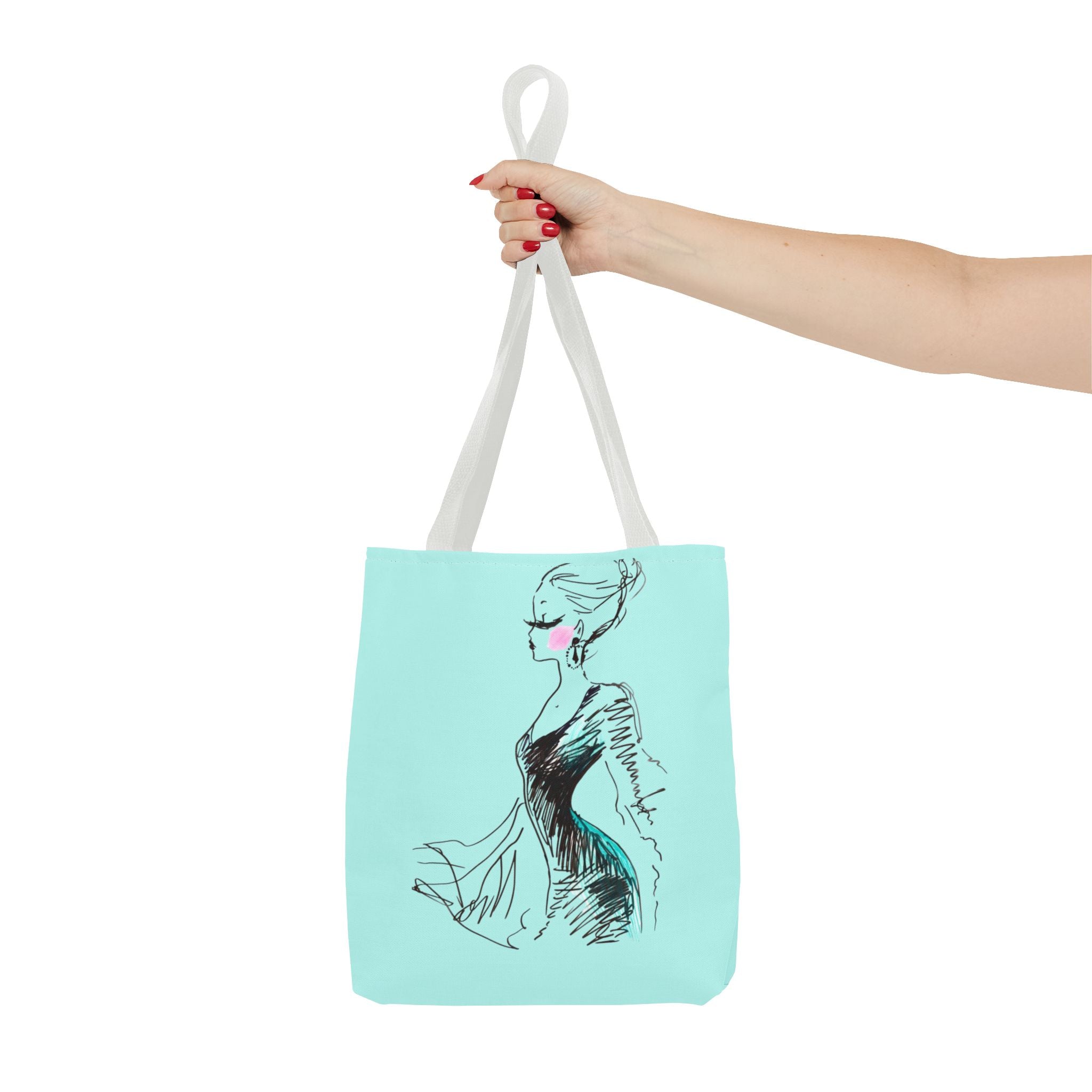 Fashion Sketch Tote Bag – Chic Aqua Illustration Tote - Creations by Chris and Carlos