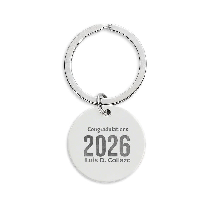 2026 Graduation Stainless Steel Round Keychain — Engraved 'Congratulations 2026' Keepsake