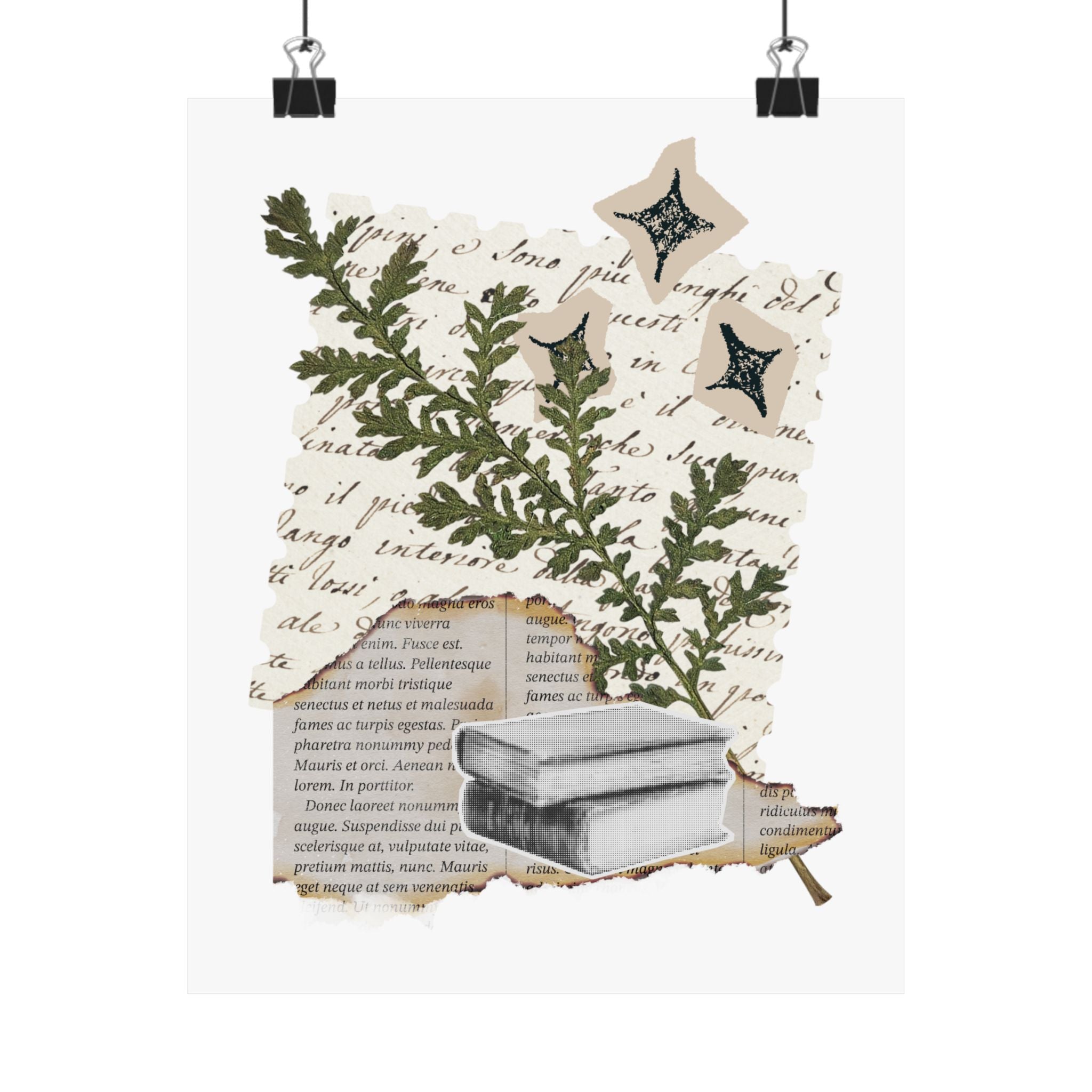 Briarwood Garden Botanical Collage Matte Poster — Vintage Books & Fern Wall Art - Creations by Chris and Carlos
