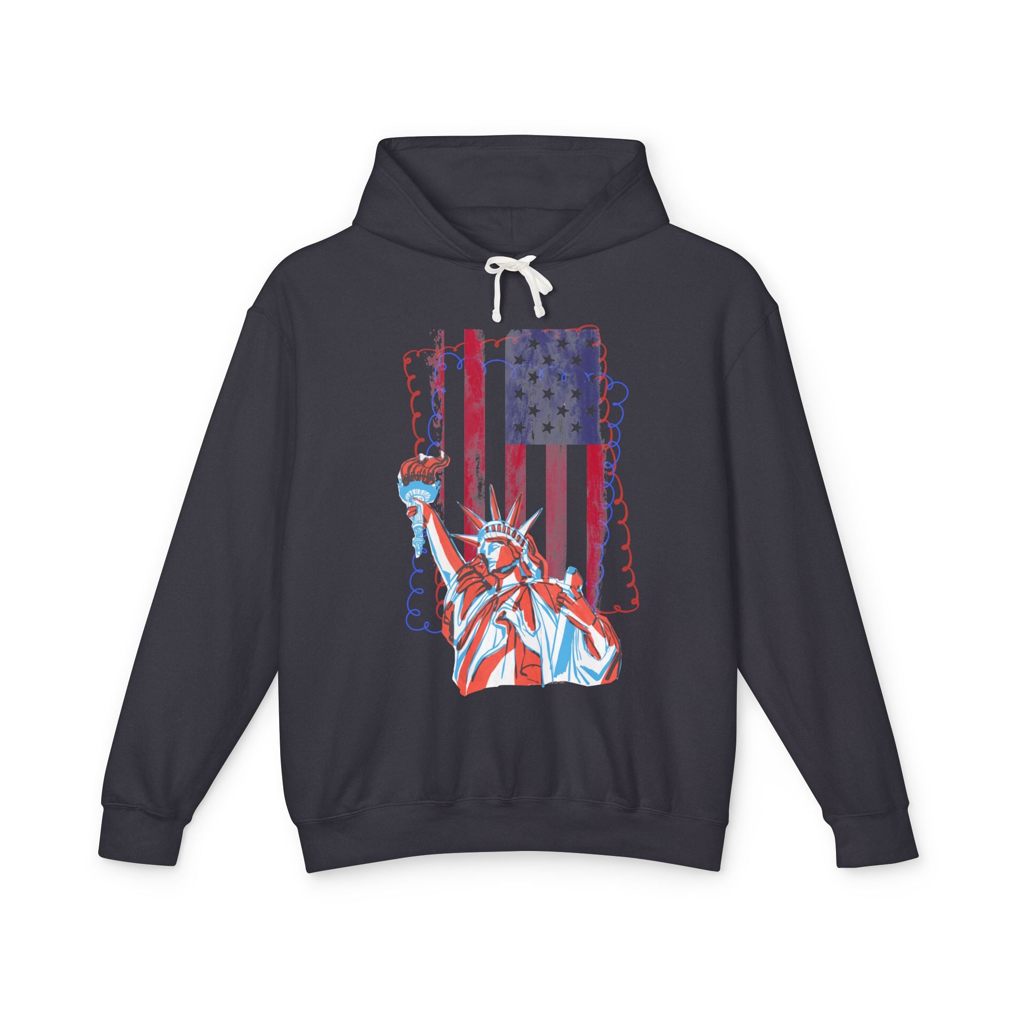 Liberty Statue American Flag Hoodie — Patriotic USA Graphic Sweatshirt - Creations by Chris and Carlos