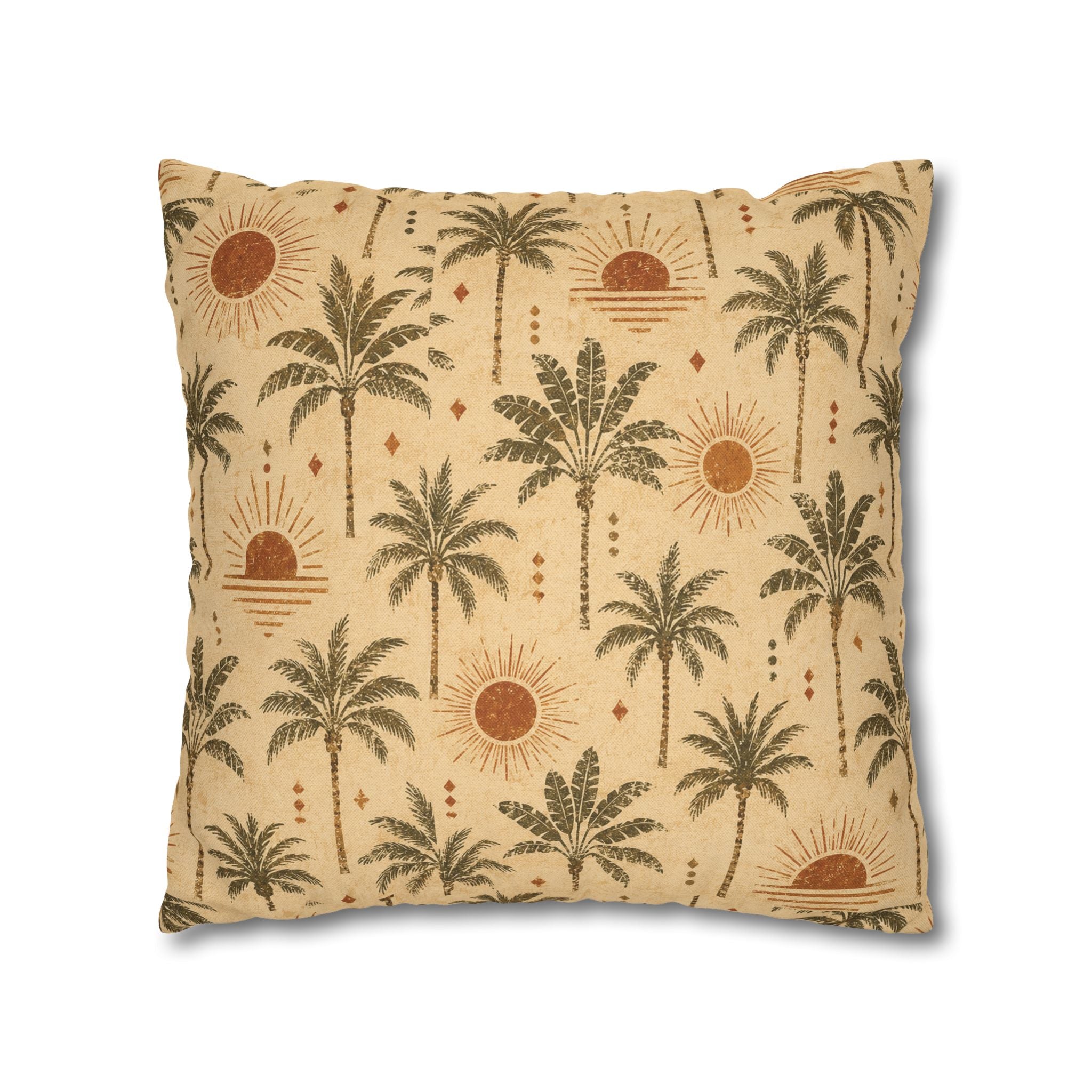 Tropical Palm Sunset Pillowcase — Boho Beach Decorative Throw Pillow Cover - Creations by Chris and Carlos