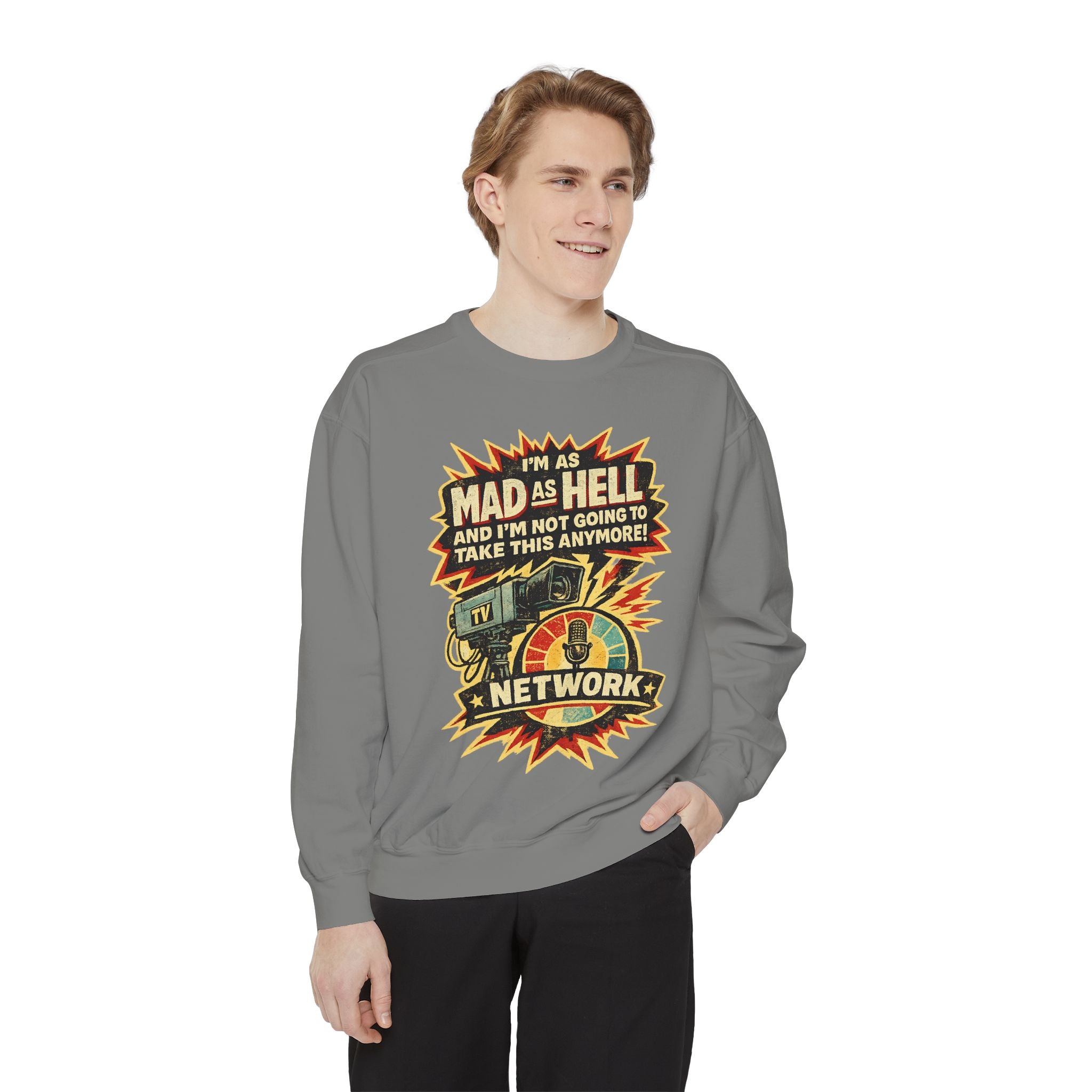 Mad As Hell TV Network Sweatshirt — Vintage Protest Graphic Crewneck - Creations by Chris and Carlos