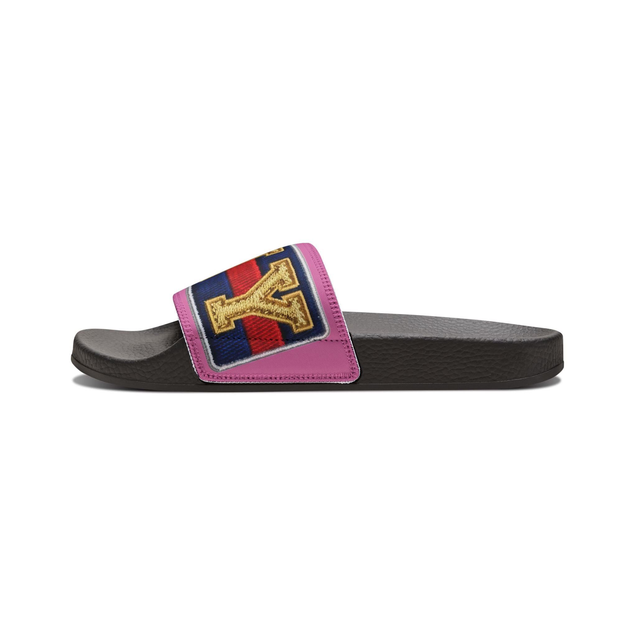 Embroidered Letter 'Y' Pink Slide Sandals — Women's Removable-Strap Pool & Casual Slides - Creations by Chris and Carlos