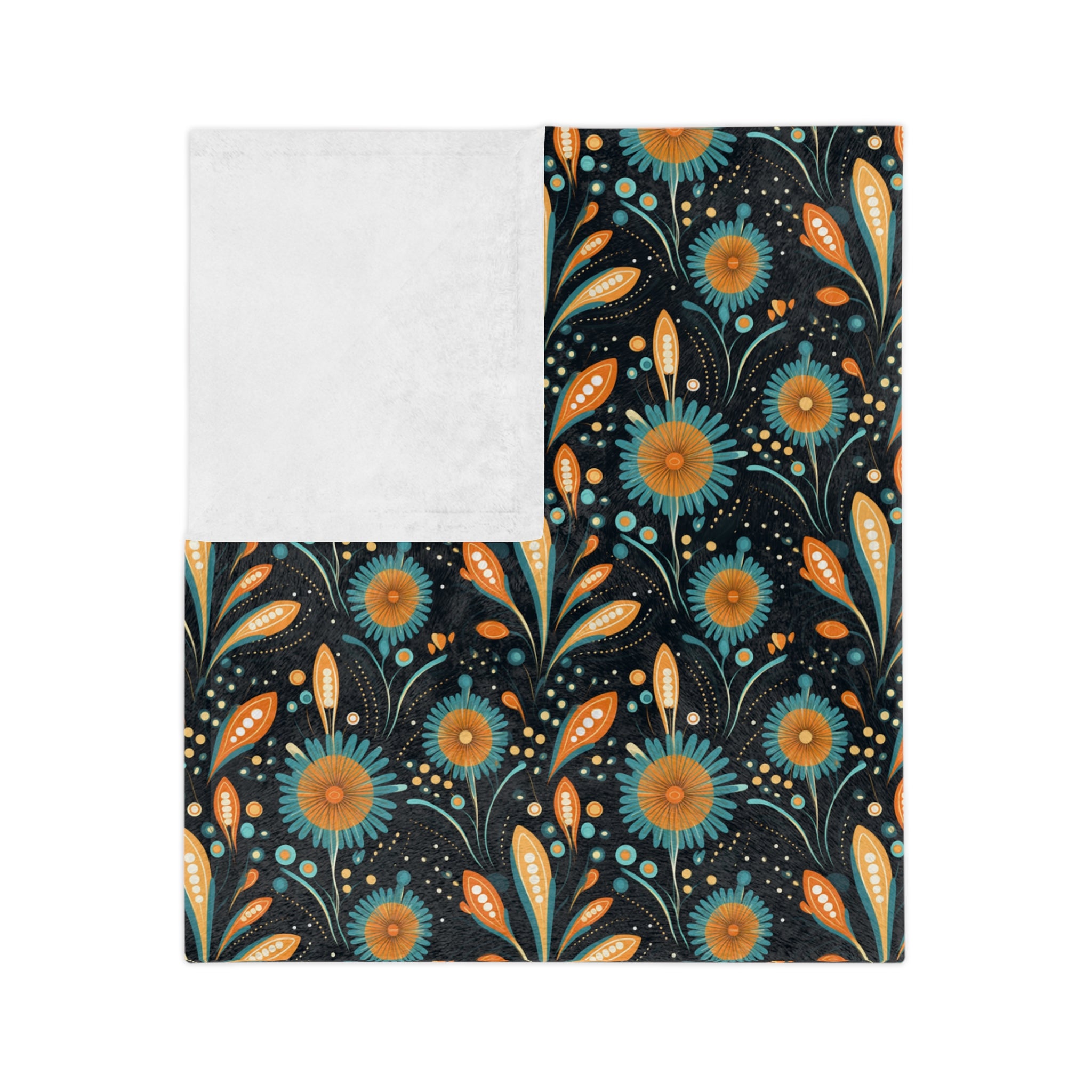 Sol y Alegría (Sun and Joy) Collection-Floral Velvet Throw Blanket Teal & Gold Microfiber Pattern - Creations by Chris and Carlos