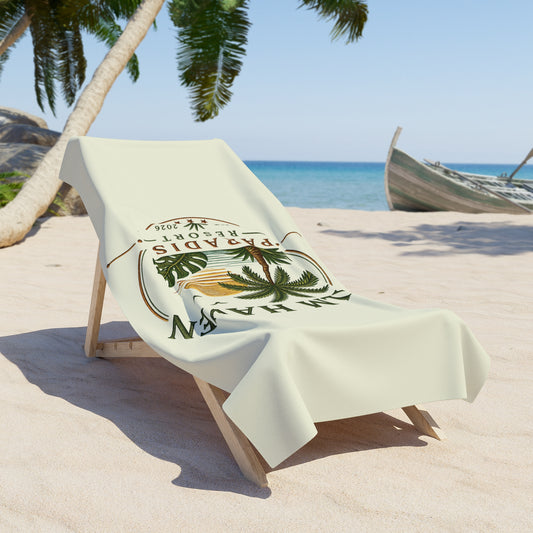 Palm Haven Paradise Beach Towel — Retro Palm Tree Resort Design - Creations by Chris and Carlos