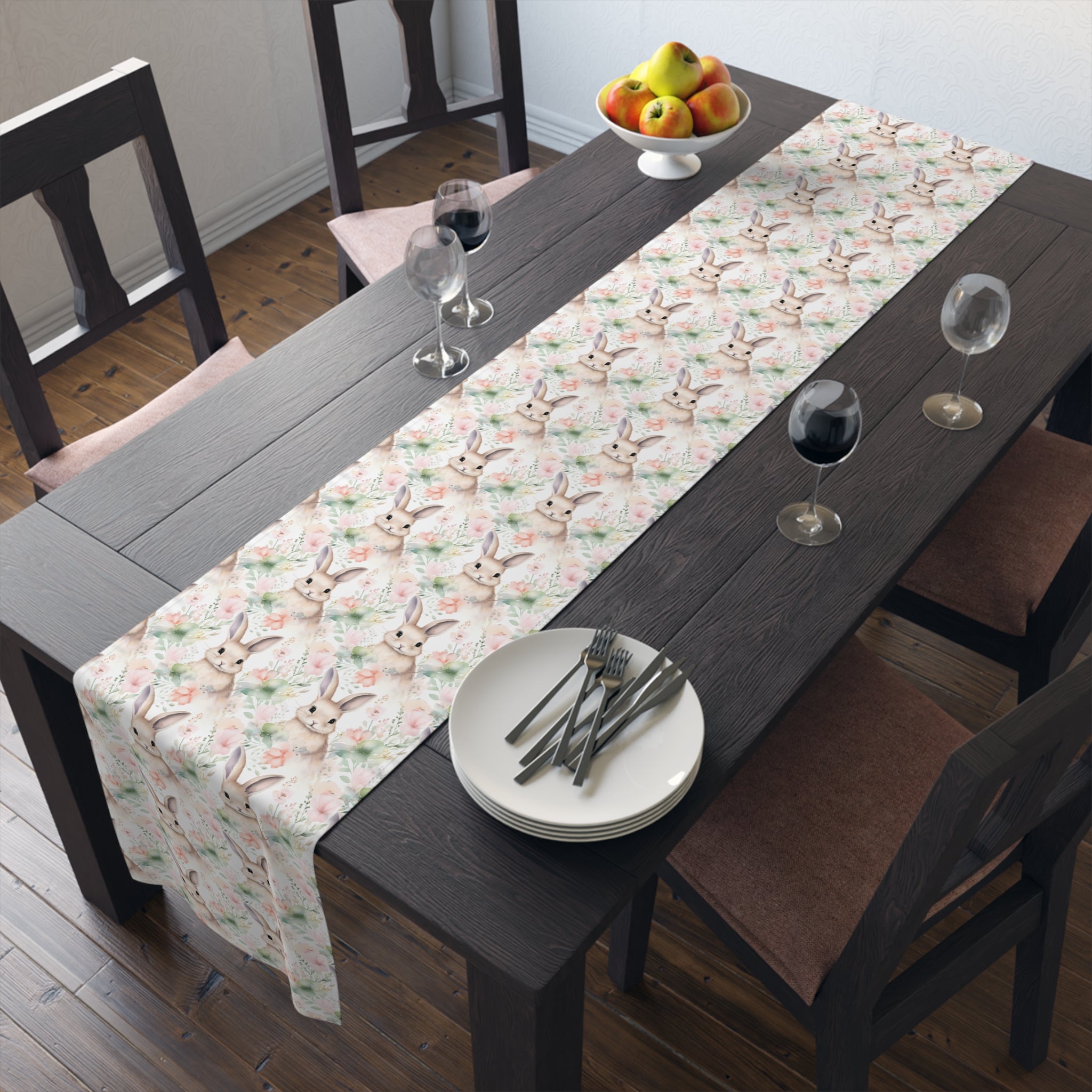 Easter Bunny Floral Table Runner — Spring Cotton-Poly Dining Decor - Creations by Chris and Carlos