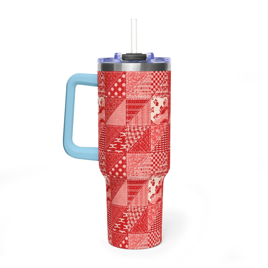 40oz Red Patchwork Quilted Vacuum Tumbler — Insulated Travel Mug - Creations by Chris and Carlos