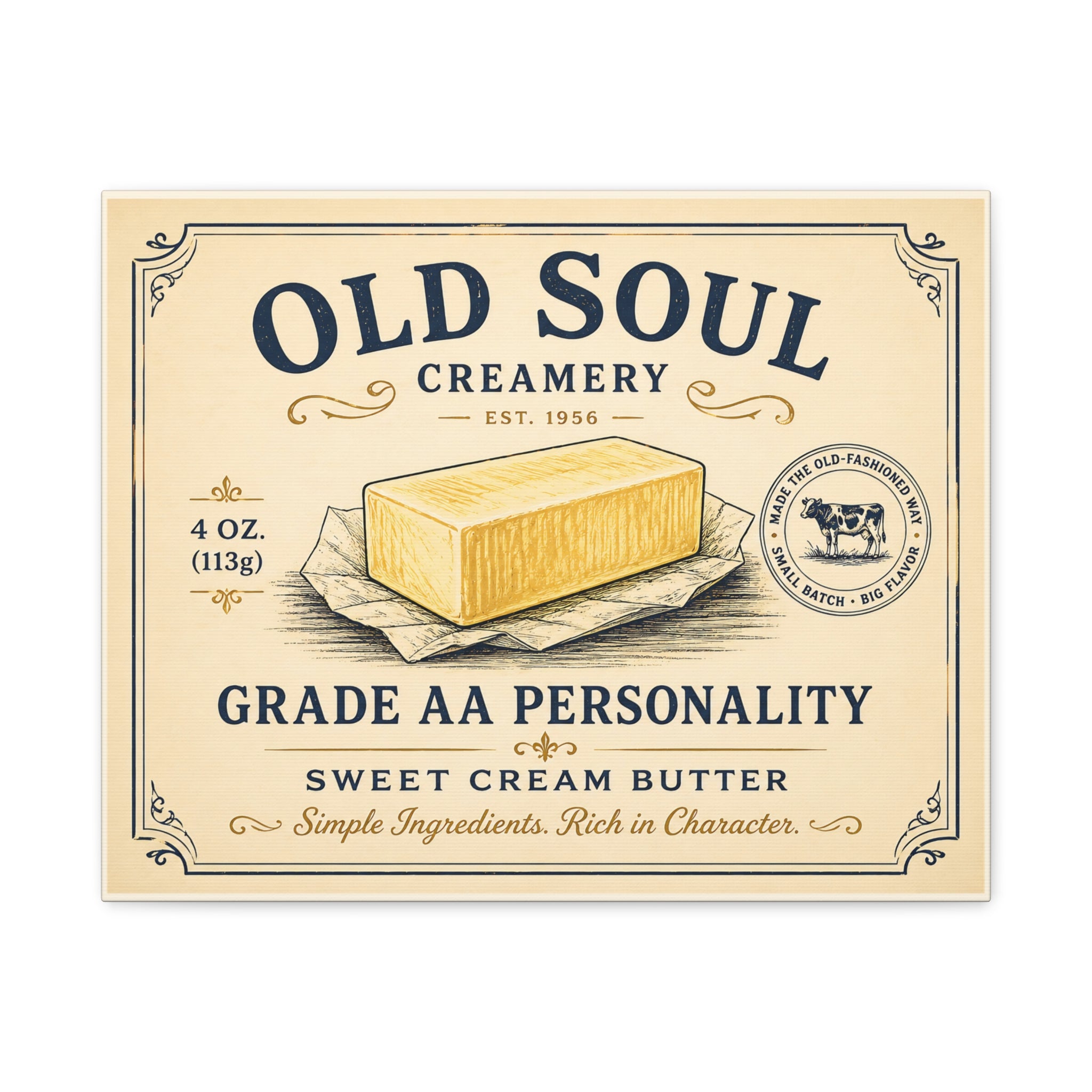 Old Soul Creamery Butter Vintage Canvas Print — 'Grade AA Personality' Kitchen Wall Art - Creations by Chris and Carlos