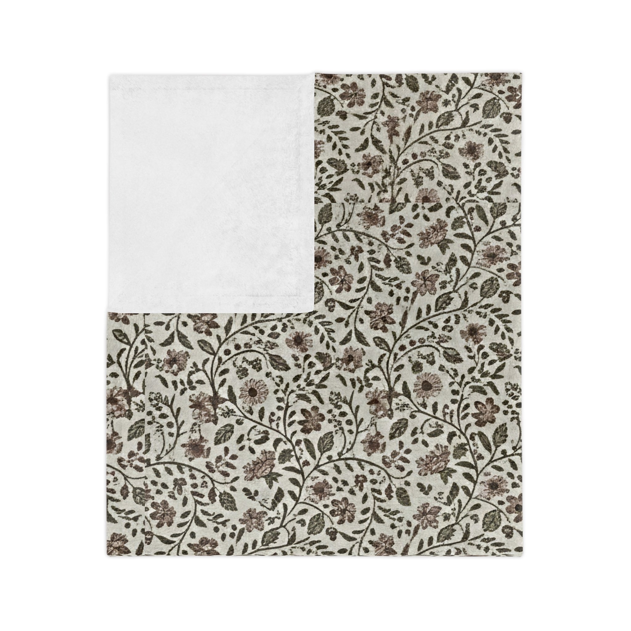 Neutral Ditsy Floral Velveteen Microfiber Blanket — Soft Cozy Throw for Living Room, Bed & Travel - Creations by Chris and Carlos