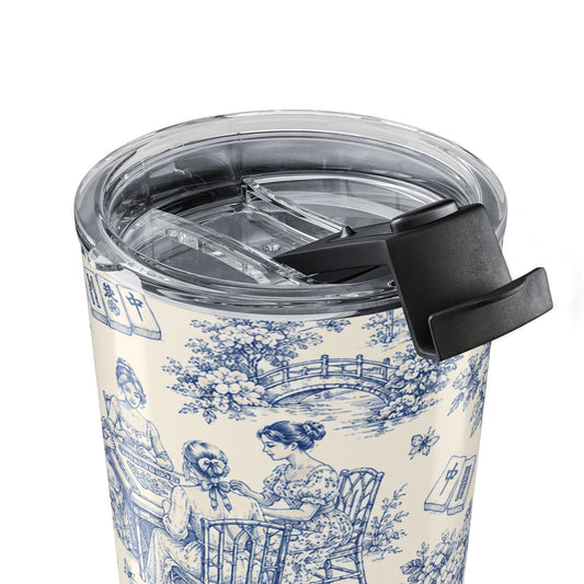 20oz Blue Toile Travel Tumbler – Vintage Floral Porcelain Pattern - Creations by Chris and Carlos