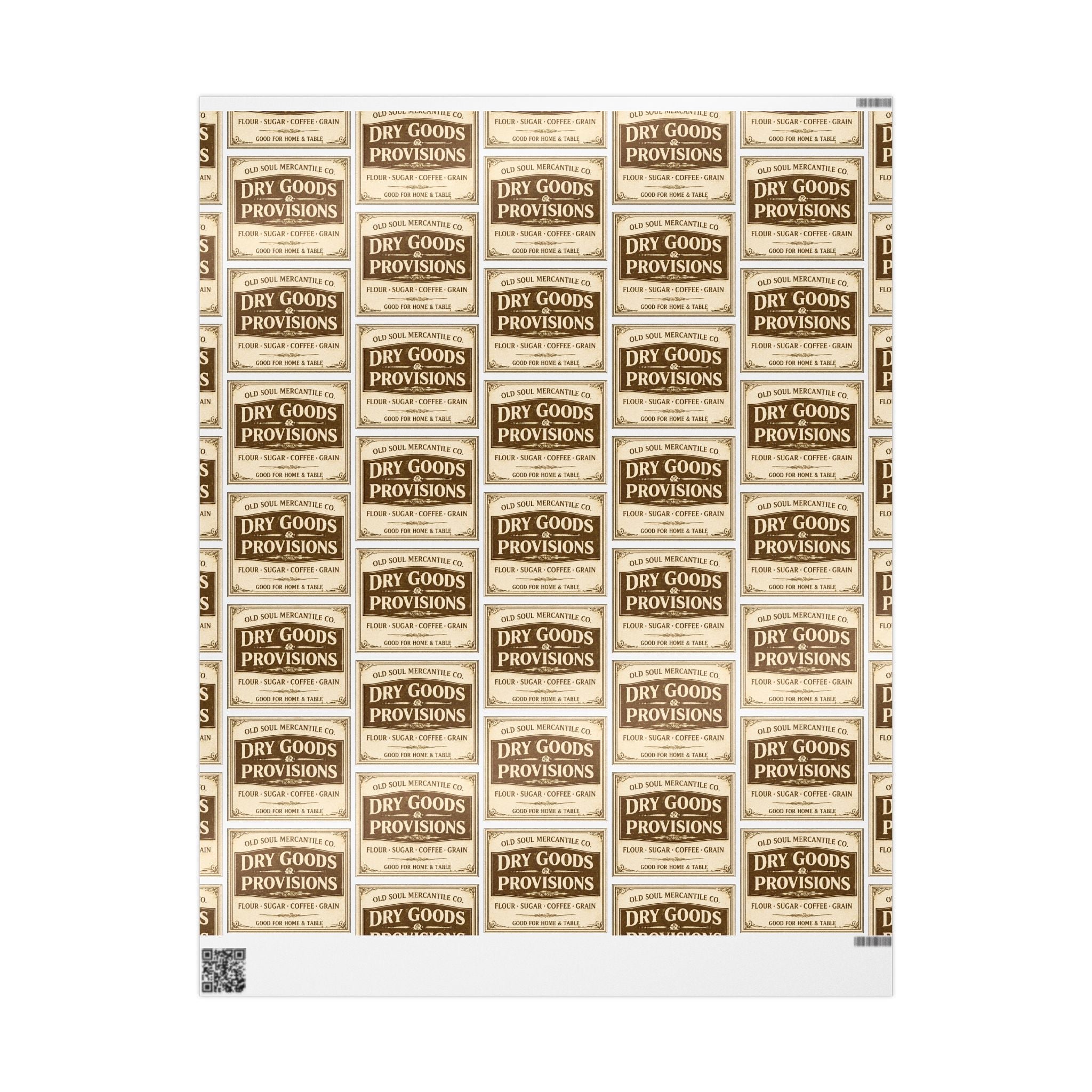 Wrapping Paper Roll — Vintage Pantry Labels Pattern, Brown & Cream Gift Wrap for Foodies & Home Cooks - Creations by Chris and Carlos