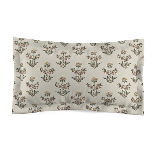 Briarwood Garden Vintage Floral Pillow Sham — Cream Botanical Microfiber Decorative Pillowcase - Creations by Chris and Carlos
