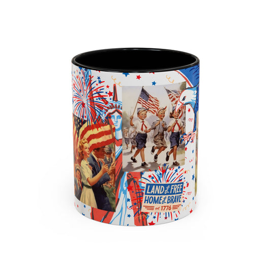 Patriotic Vintage 4th of July Accent Mug – 'Land of the Free, Home of the Brave' - Creations by Chris and Carlos