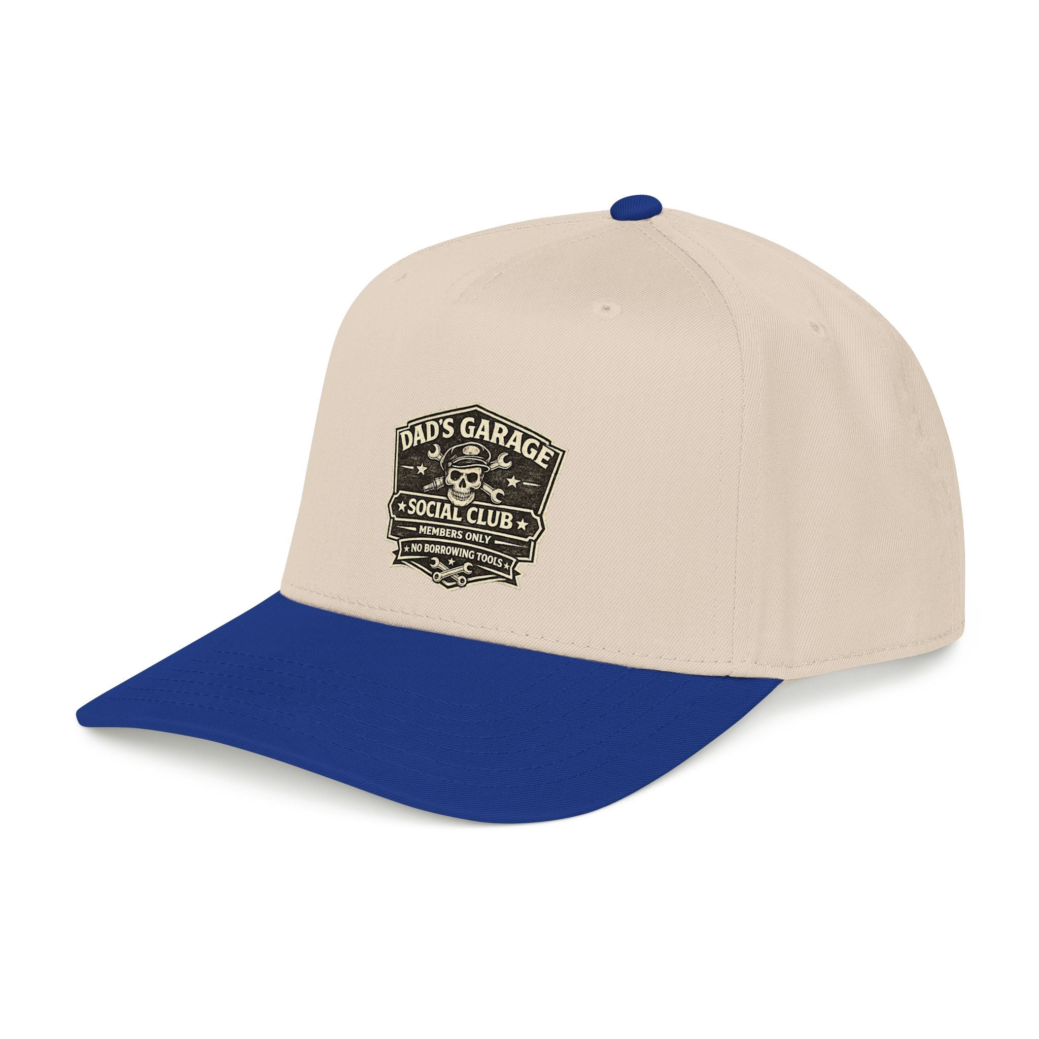 Dad's Garage Social Club Baseball Cap — Vintage Mechanic Snapback Hat - Creations by Chris and Carlos