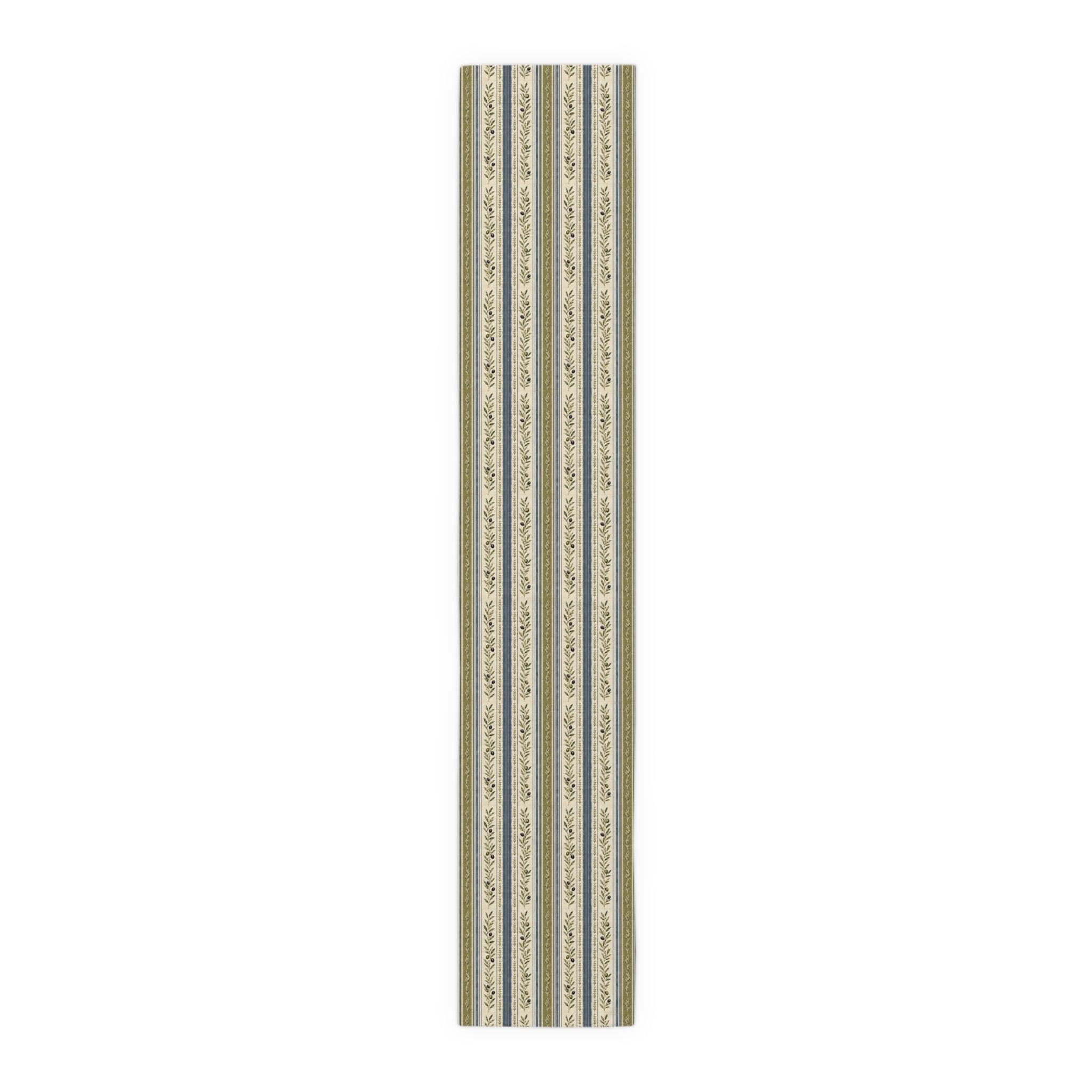 Country Stripe Table Runner — Olive & Blue Floral Border - Creations by Chris and Carlos