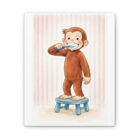 Curious George Brushing Teeth Canvas Print — Nursery Wall Art - Creations by Chris and Carlos