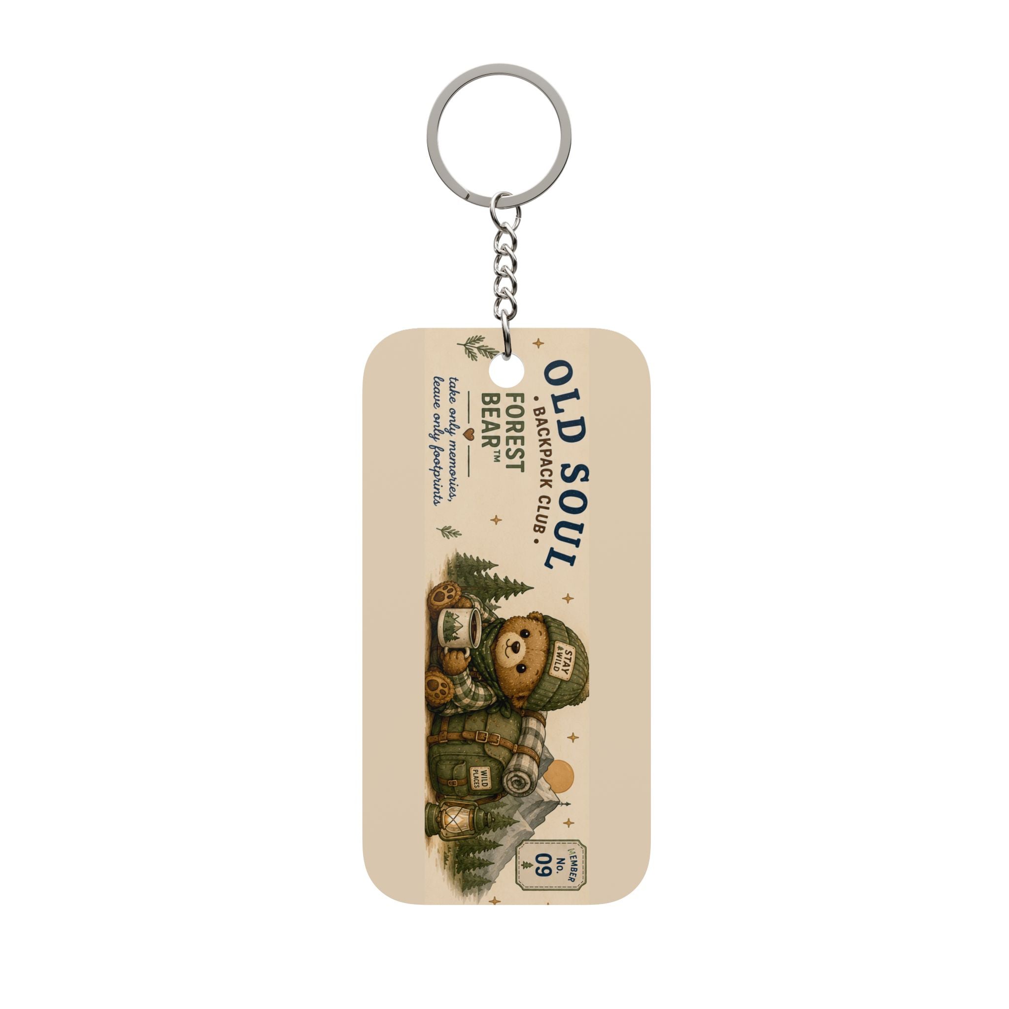 Old Soul Camping Keychain — Double-Sided Vintage Bear & Tent Charm - Creations by Chris and Carlos