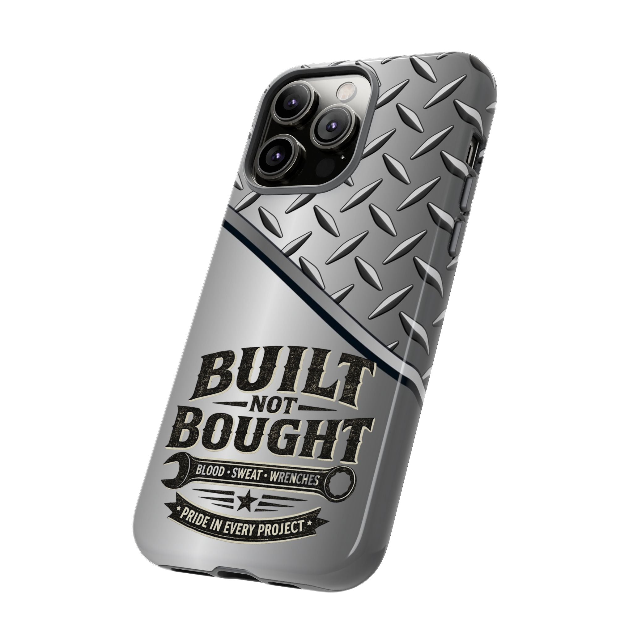 Built Not Bought Metal Diamond-Plate Phone Case — Rugged Tool Lover Gift - Creations by Chris and Carlos