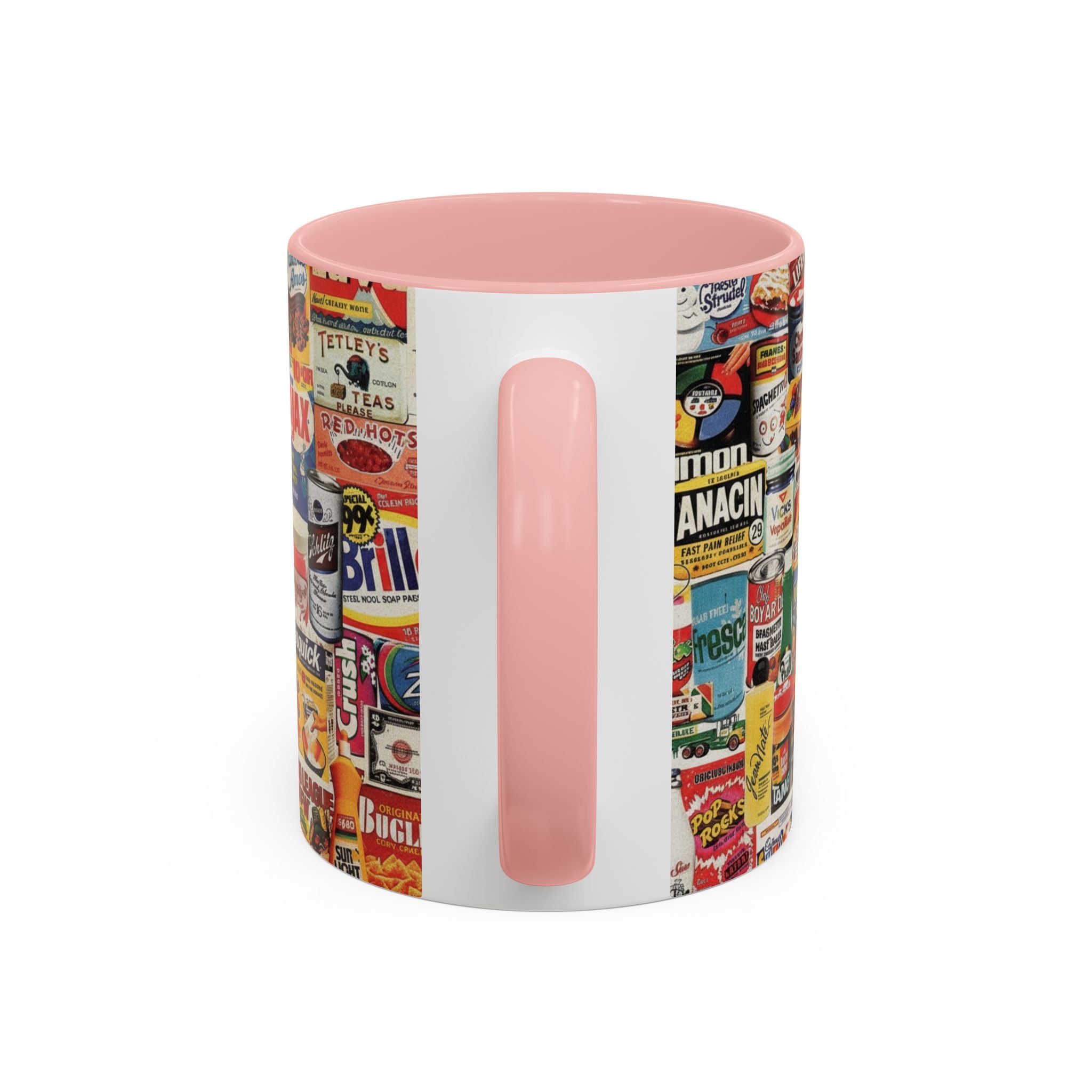 Vintage Retro Ads Coffee Mug — Collage of Classic Brand Labels (11/15oz Accent Mug) - Creations by Chris and Carlos