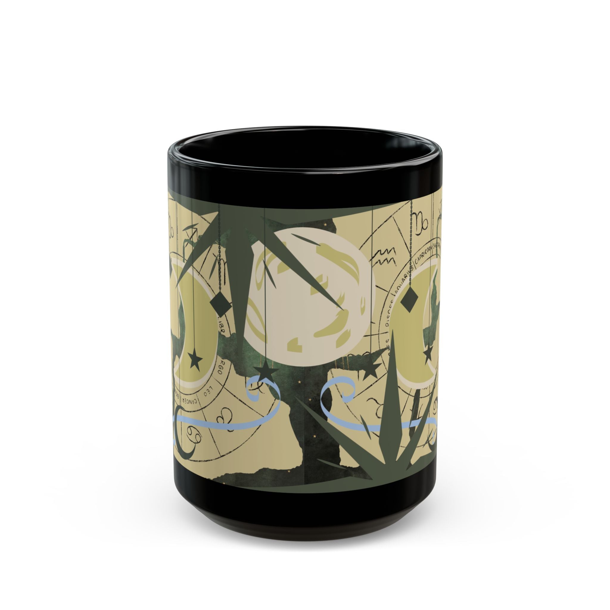 Astrology Moon Phase Mug — Zodiac Symbols & Crescent Moon Black Coffee Cup - Creations by Chris and Carlos