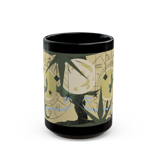 Astrology Moon Phase Mug — Zodiac Symbols & Crescent Moon Black Coffee Cup - Creations by Chris and Carlos