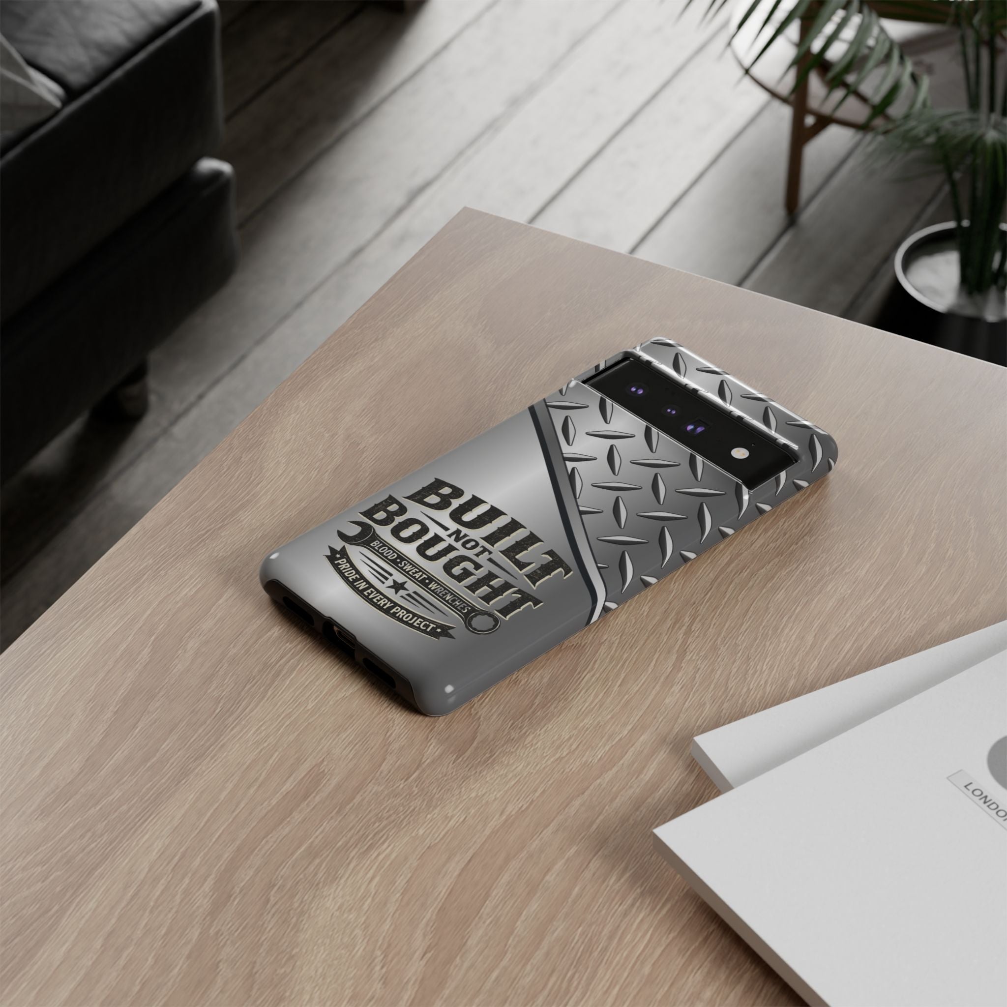 Built Not Bought Metal Diamond-Plate Phone Case — Rugged Tool Lover Gift - Creations by Chris and Carlos
