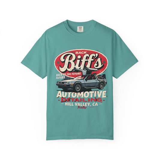 Biff's Automotive Detailing T-Shirt — Back to the Future DeLorean Graphic - Creations by Chris and Carlos