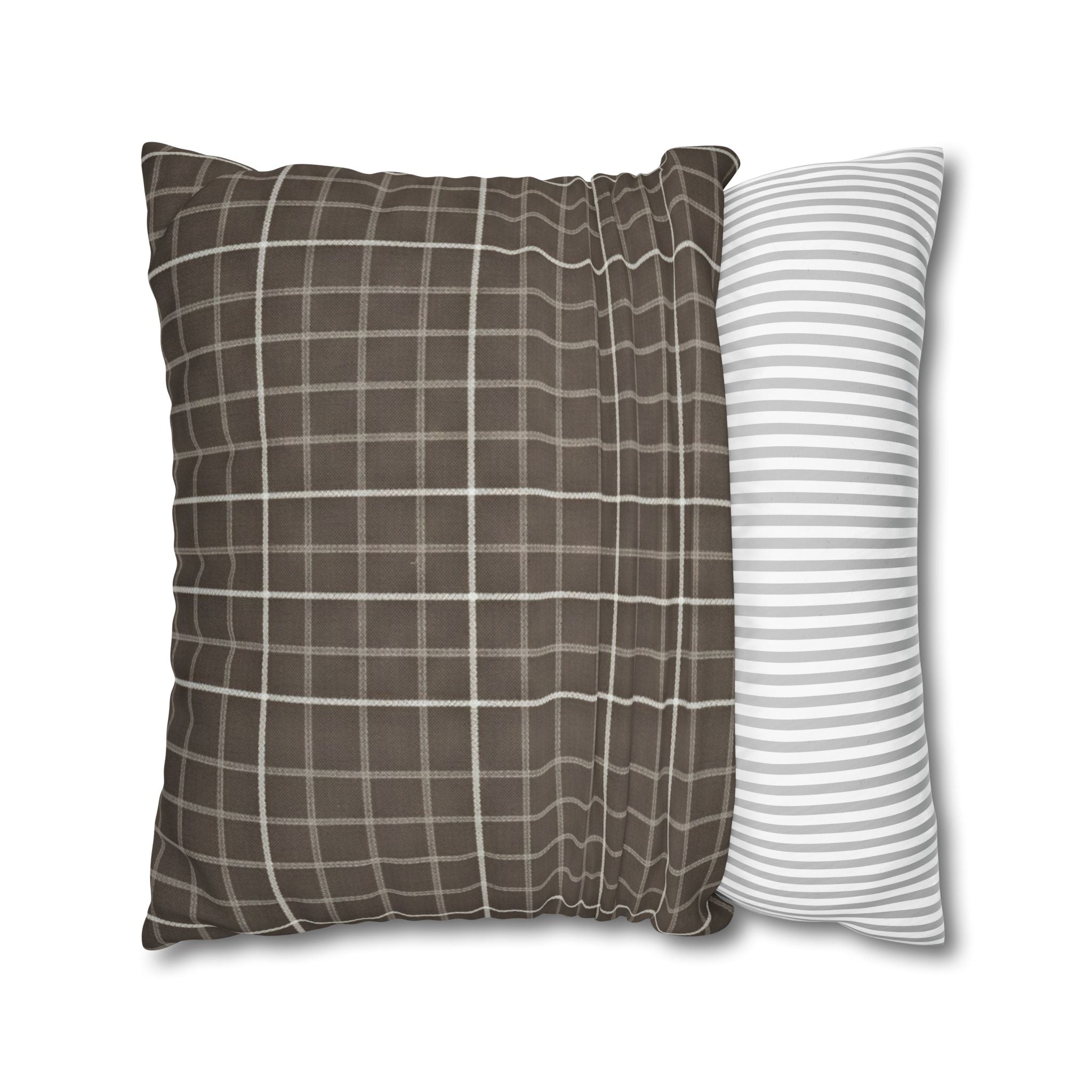 Brown Plaid Square Pillowcase — Cozy Farmhouse Throw Pillow Cover - Creations by Chris and Carlos