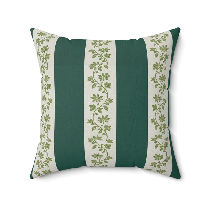 English Ivy & Rose Green Stripe Floral Accent Pillow — Decorative Square Throw Pillow