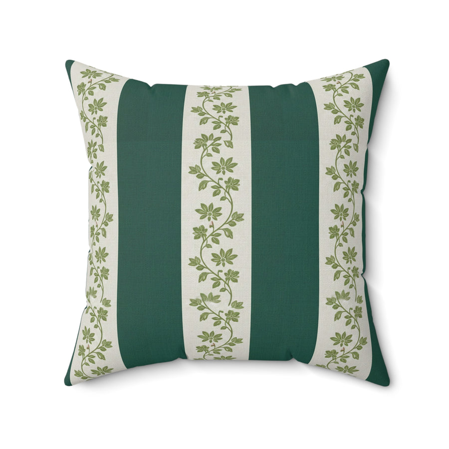 English Ivy & Rose Green Stripe Floral Accent Pillow — Decorative Square Throw Pillow