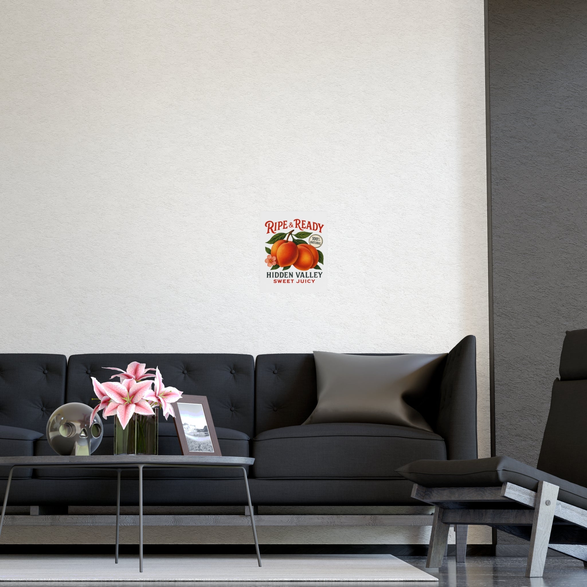 Ripe & Ready Peach Poster — Vintage Fruit Kitchen Wall Art (Hidden Valley, Sweet Juicy) - Creations by Chris and Carlos