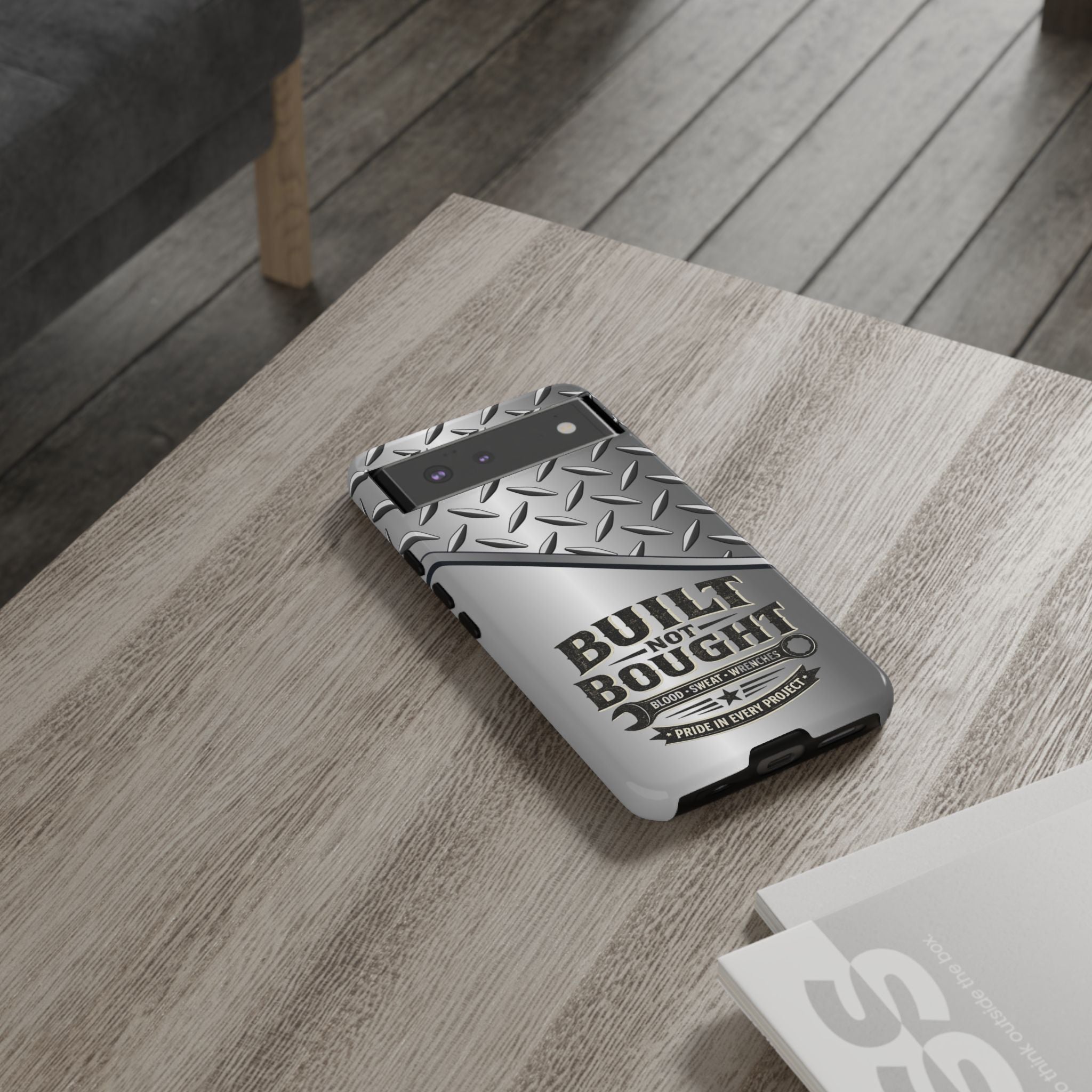 Built Not Bought Metal Diamond-Plate Phone Case — Rugged Tool Lover Gift - Creations by Chris and Carlos
