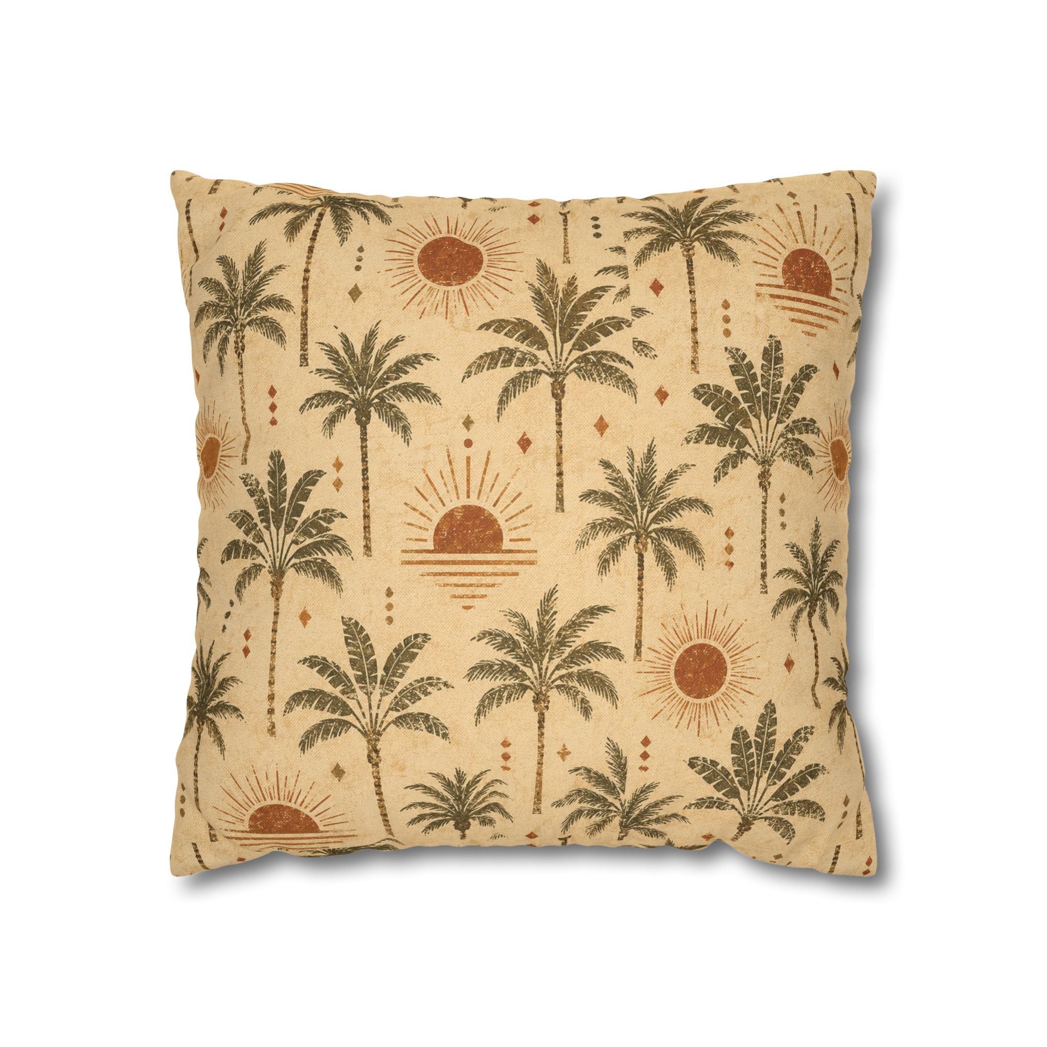 Tropical Palm Sunset Pillowcase — Boho Beach Decorative Throw Pillow Cover - Creations by Chris and Carlos