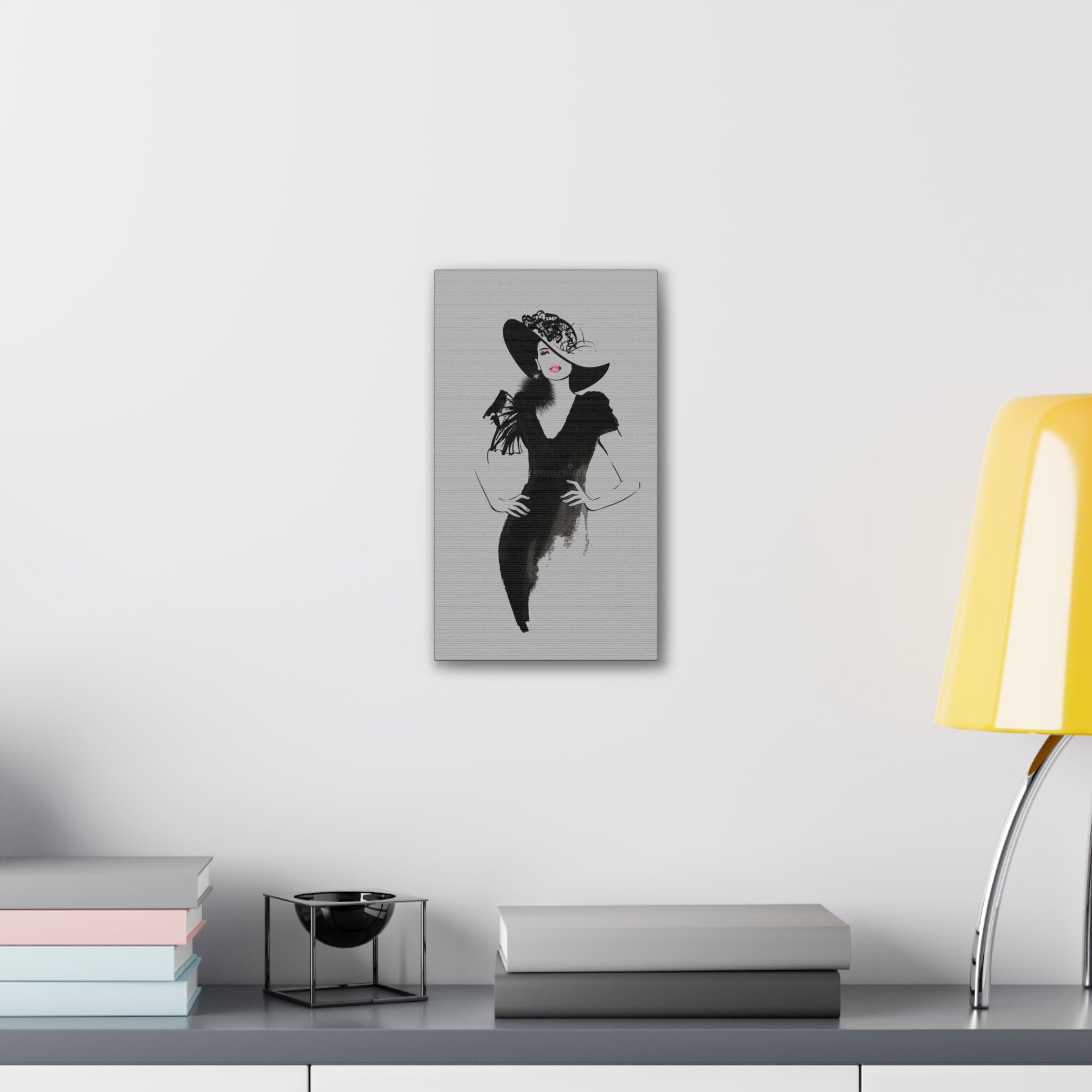 Fashion Illustration Canvas Wall Art — Elegant Lady in Black Hat - Creations by Chris and Carlos