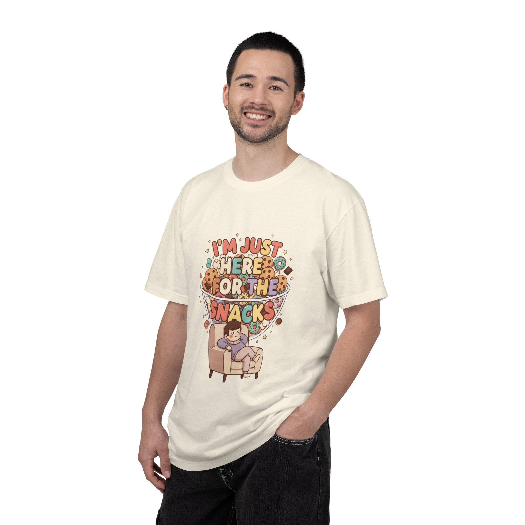 T-Shirt — "I'm Just Here for the Snacks" Funny Retro Graphic Tee - Creations by Chris and Carlos