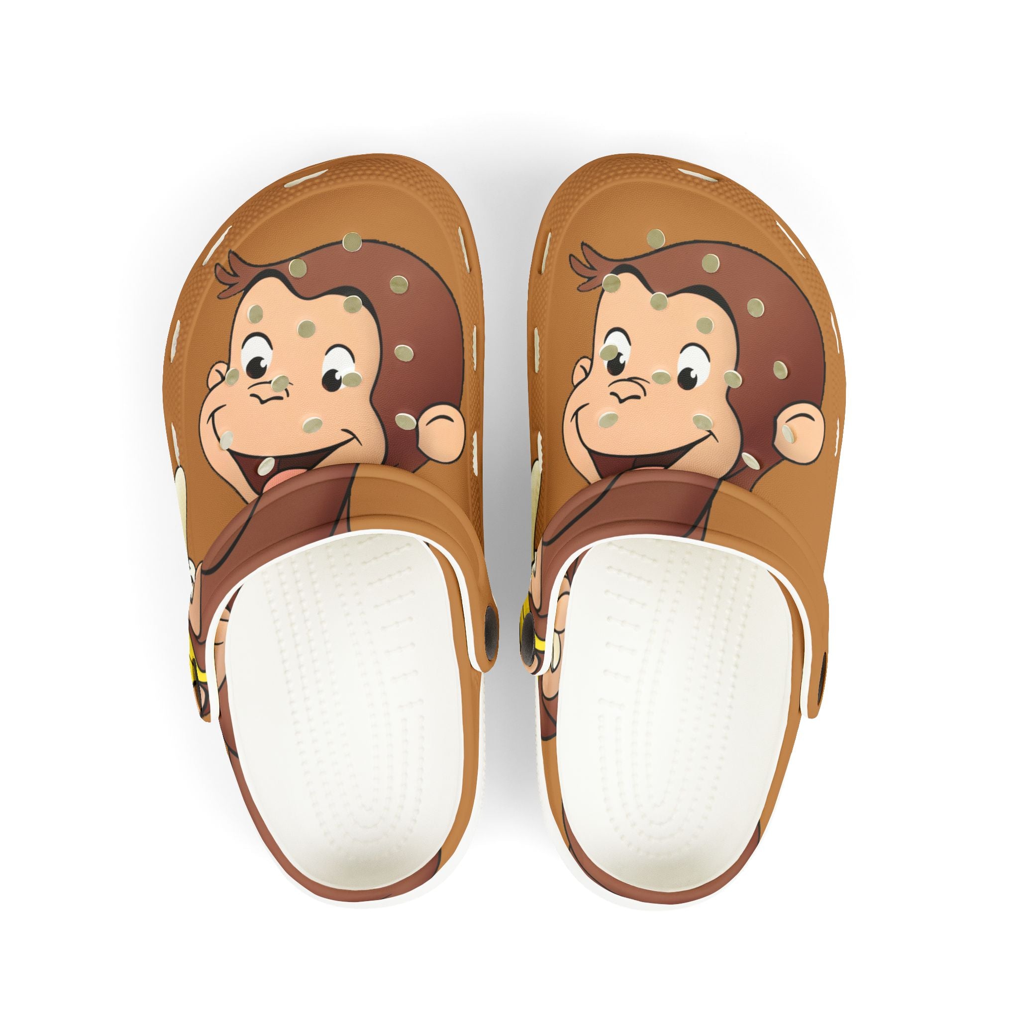 Kids Curious George Monkey Clogs – Brown EVA Foam Slip-On Shoes for Toddlers & Preschoolers - Creations by Chris and Carlos