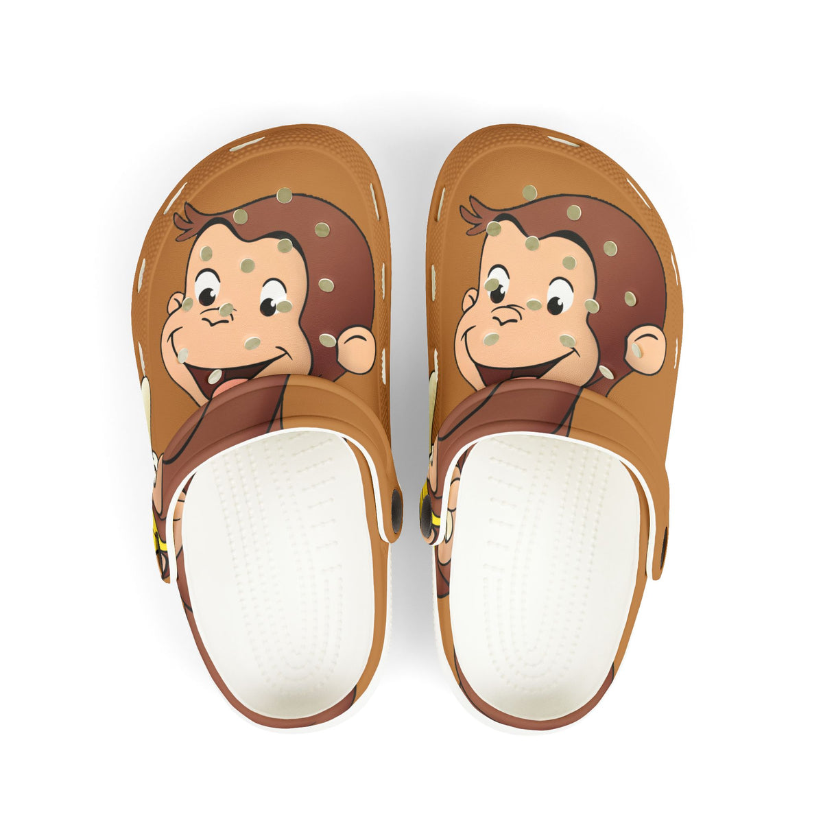 Kids Curious George Monkey Clogs – Brown EVA Foam Slip-On Shoes for Toddlers & Preschoolers - Creations by Chris and Carlos