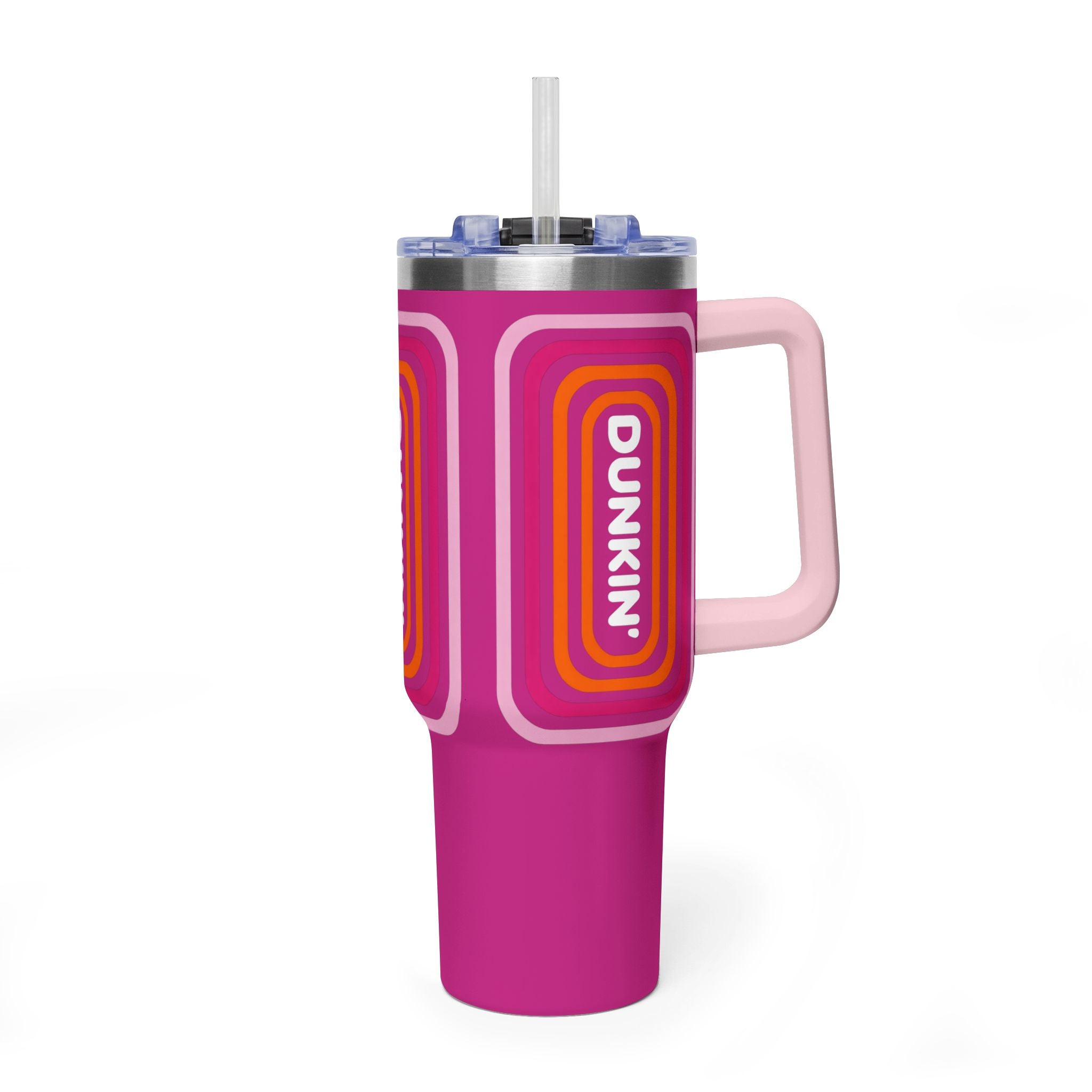 40oz Pink Retro Coffee Tumbler with 'Dunkin' Logo - Creations by Chris and Carlos