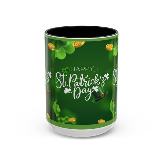 Happy St. Patrick's Day Coffee Mug – Green Shamrock & Gold Coin 11/15oz - Creations by Chris and Carlos