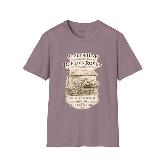Rue des Roses Floral Market T-Shirt – Honey & Hive Vintage Garden Tee - Creations by Chris and Carlos