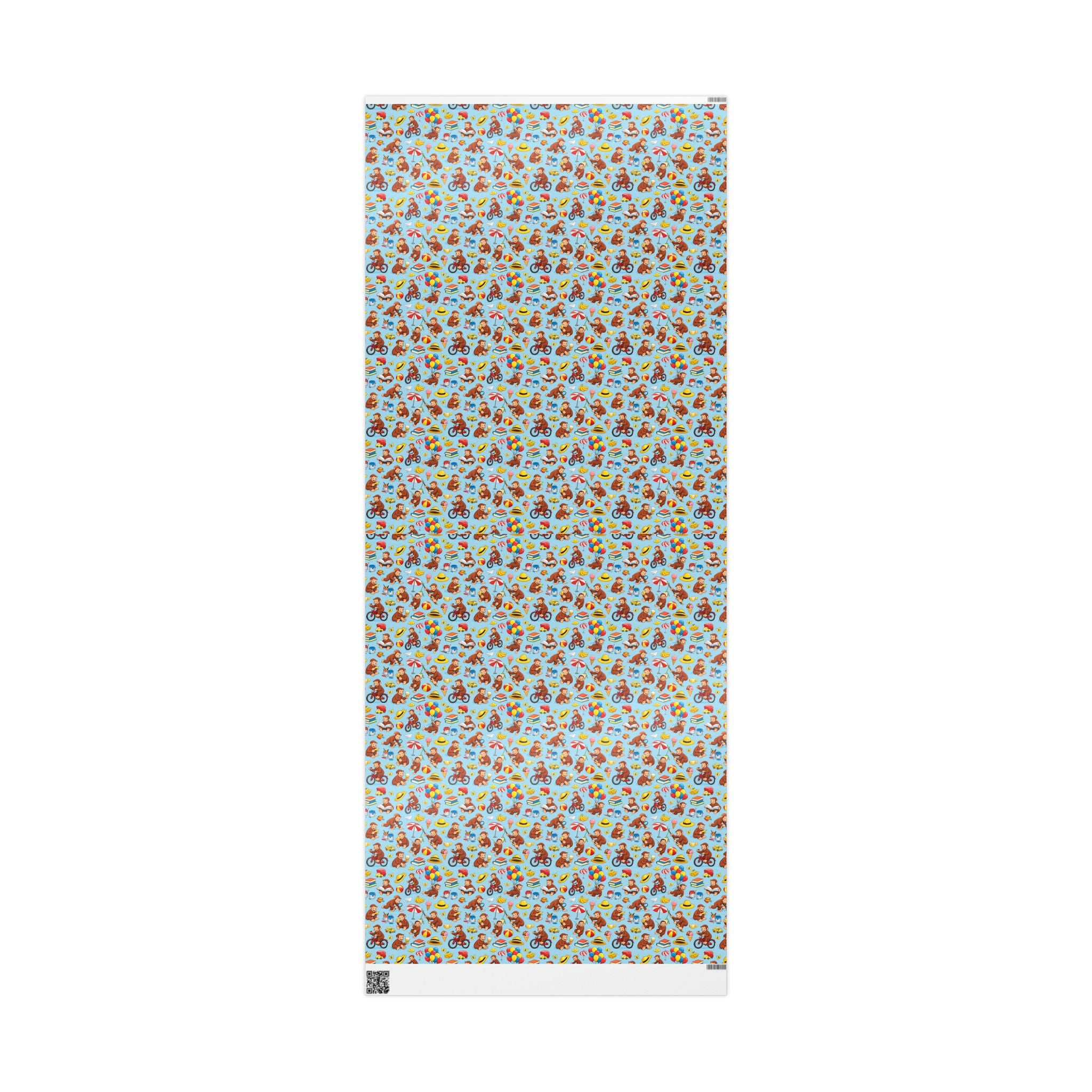 Wrapping Paper Roll — Playful Curious George Monkey Pattern Gift Wrap (Blue) - Creations by Chris and Carlos