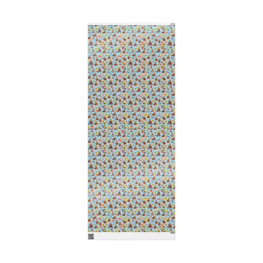 Wrapping Paper Roll — Playful Curious George Monkey Pattern Gift Wrap (Blue) - Creations by Chris and Carlos
