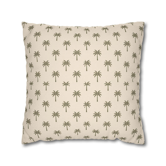 Palm Pattern Square Pillowcase — Tropical Beige Decorative Throw Pillow Cover - Creations by Chris and Carlos