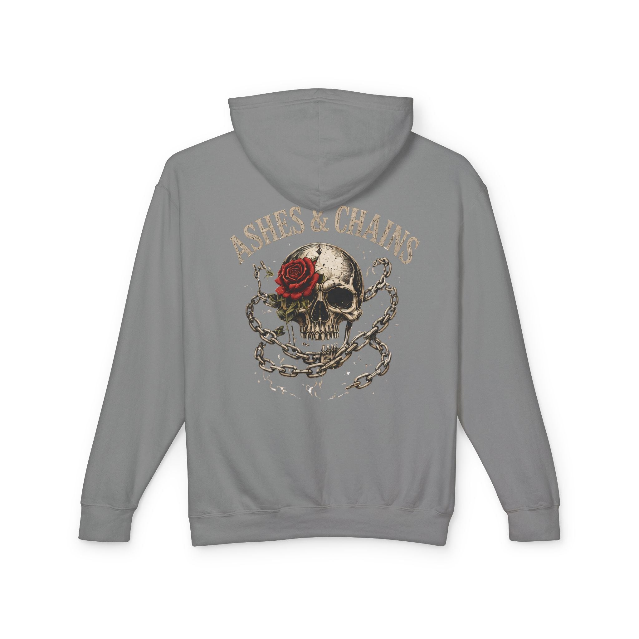 Skull & Rose Hoodie — "Ashes & Chains" Graphic Lightweight Hooded Sweatshirt - Creations by Chris and Carlos